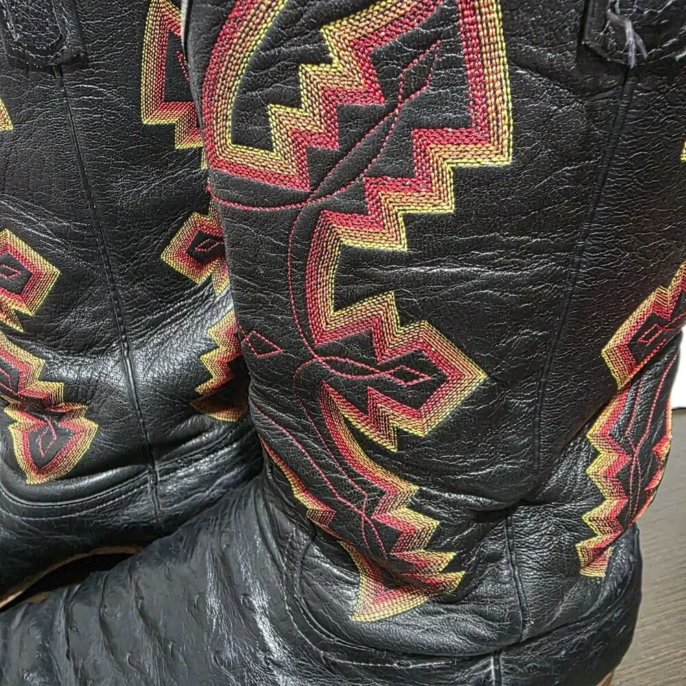 Anderson Bean Smooth Quill Ostrich Cowboy Square Toe Boots Black USA Made 14D